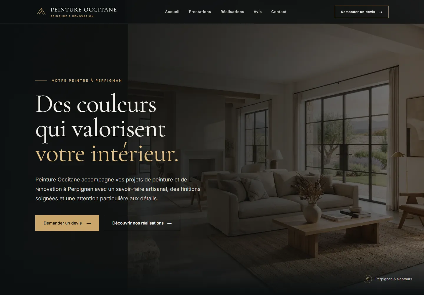 Page d’accueil du site Peinture Occitane, capture réelle sur ordinateur.